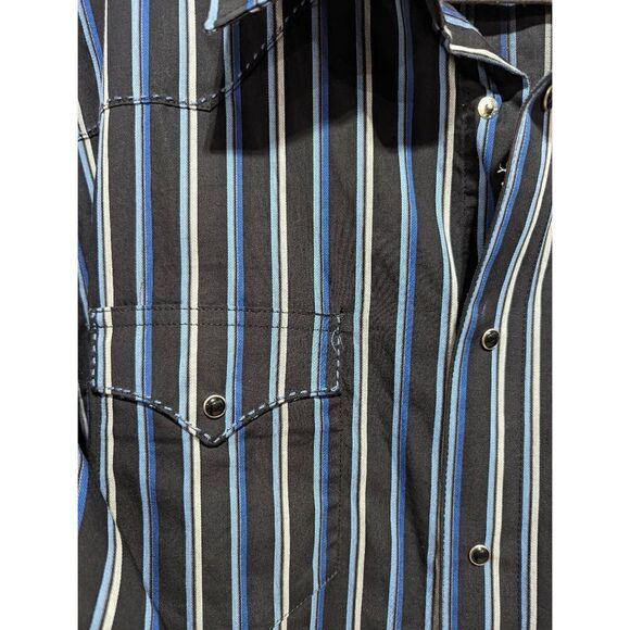 Wrangler Men's Blue Authentic Western Stripes Pearl Snap Button Up Shirt Sz XXL - Picture 5 of 6